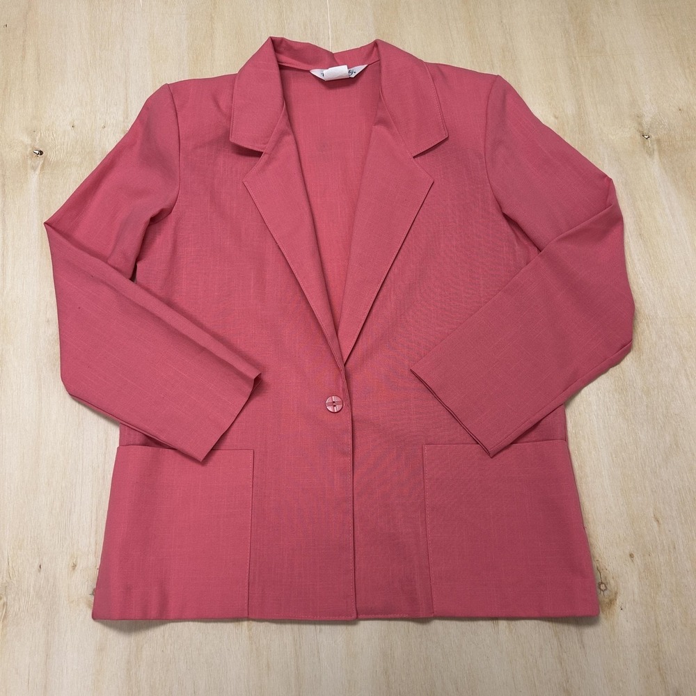 Vintage Two Twenty Blazer Jacket Women Small Pink One Button 3/4 Sleeve Suit USA